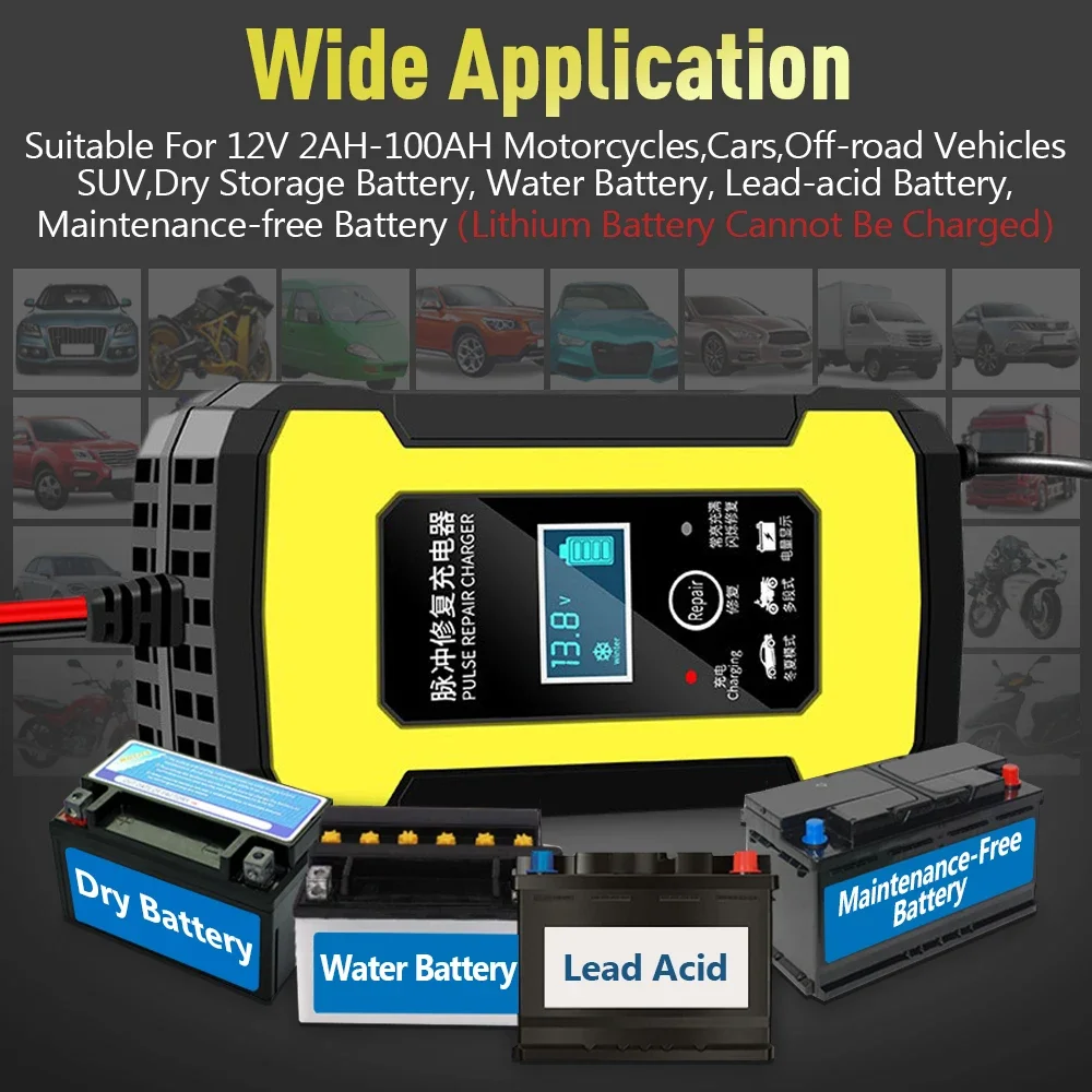 Chargeur Intelligent pour Voiture, Réparation SnapPulse, Mode Été Hiver, Affichage Numérique, 12V, 2-100Ah