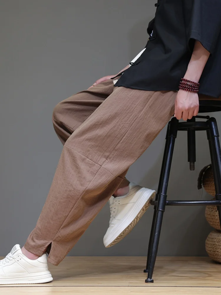 

Мужские льняные брюки: летние, тонкие, прямые, свободные, больших размеров, укороченные (до щиколотки), повседневные, струящиеся, дышащие, комфортные, с прямыми штанинами