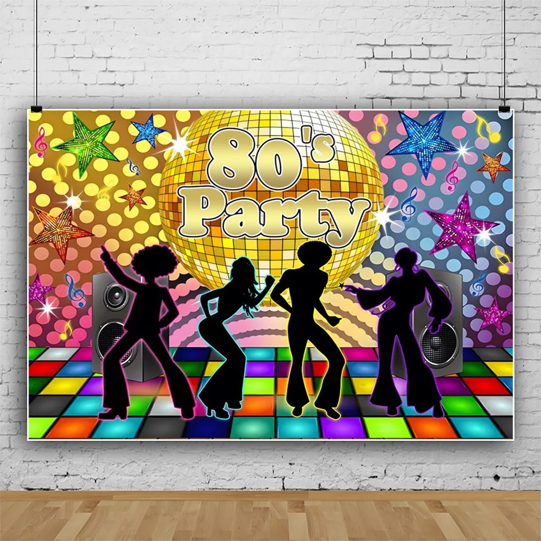ديسكو بريق الطرف الديكور خلفيات للتصوير الفوتوغرافي 90s Boogie الموسيقى الرقص المرحلة الساطع أضواء الرجعية صور خلفية FH-01