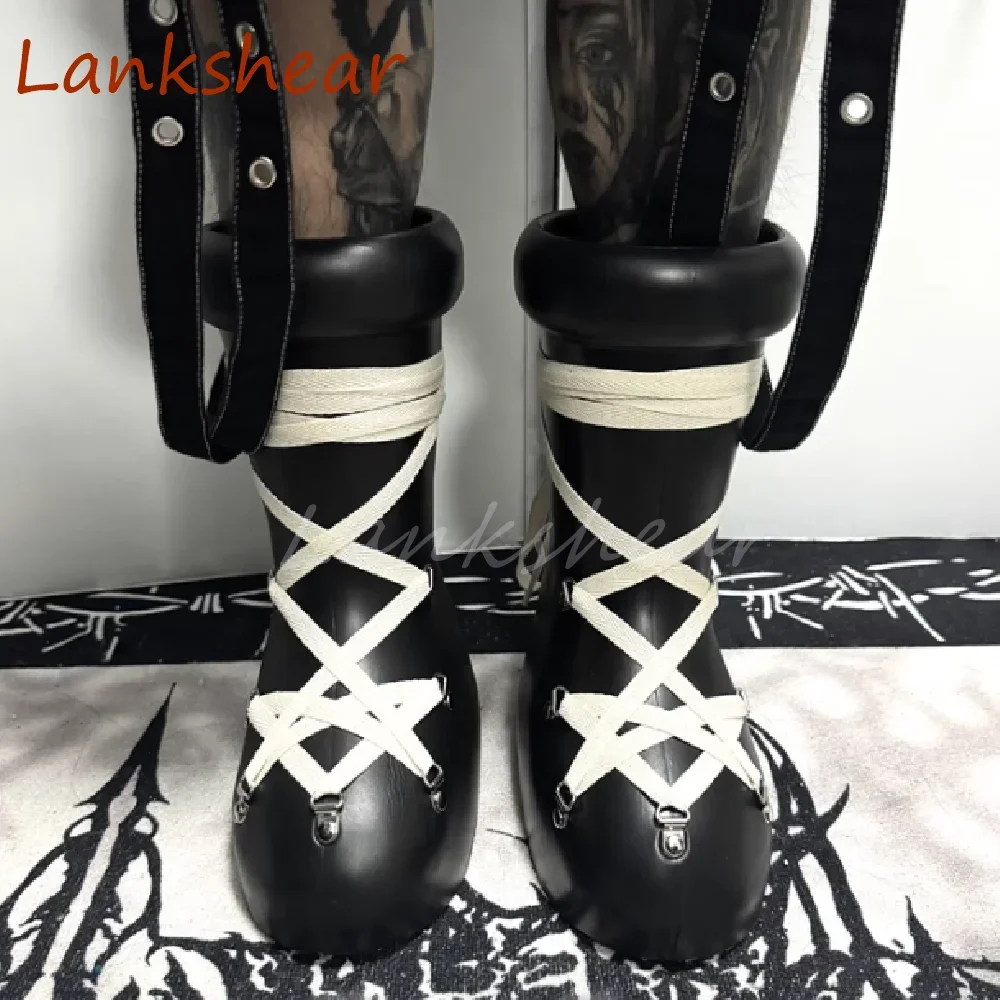 Thick Sole Round Toe Women Boots Cross Tied Fashion Mid Calf Mixed Color Autumn Niche Design Sexy Party Women Shoes New Arrivals
