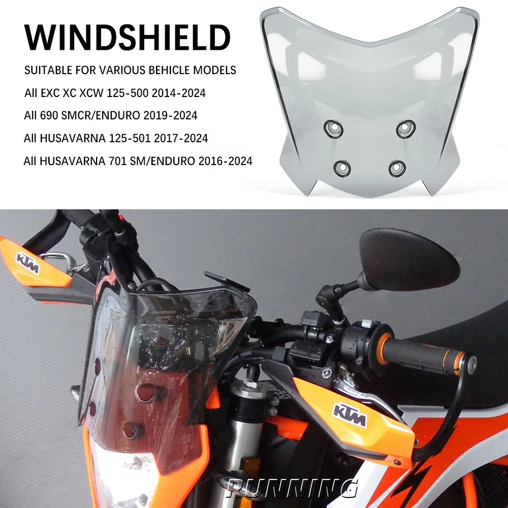 For All 690 SMC R ENDURO / EXC XC XCW 125-500 / Husavarna 701 SM/ENDURO 125-501 Motorcycle Windshield Windscreen Wind Deflector