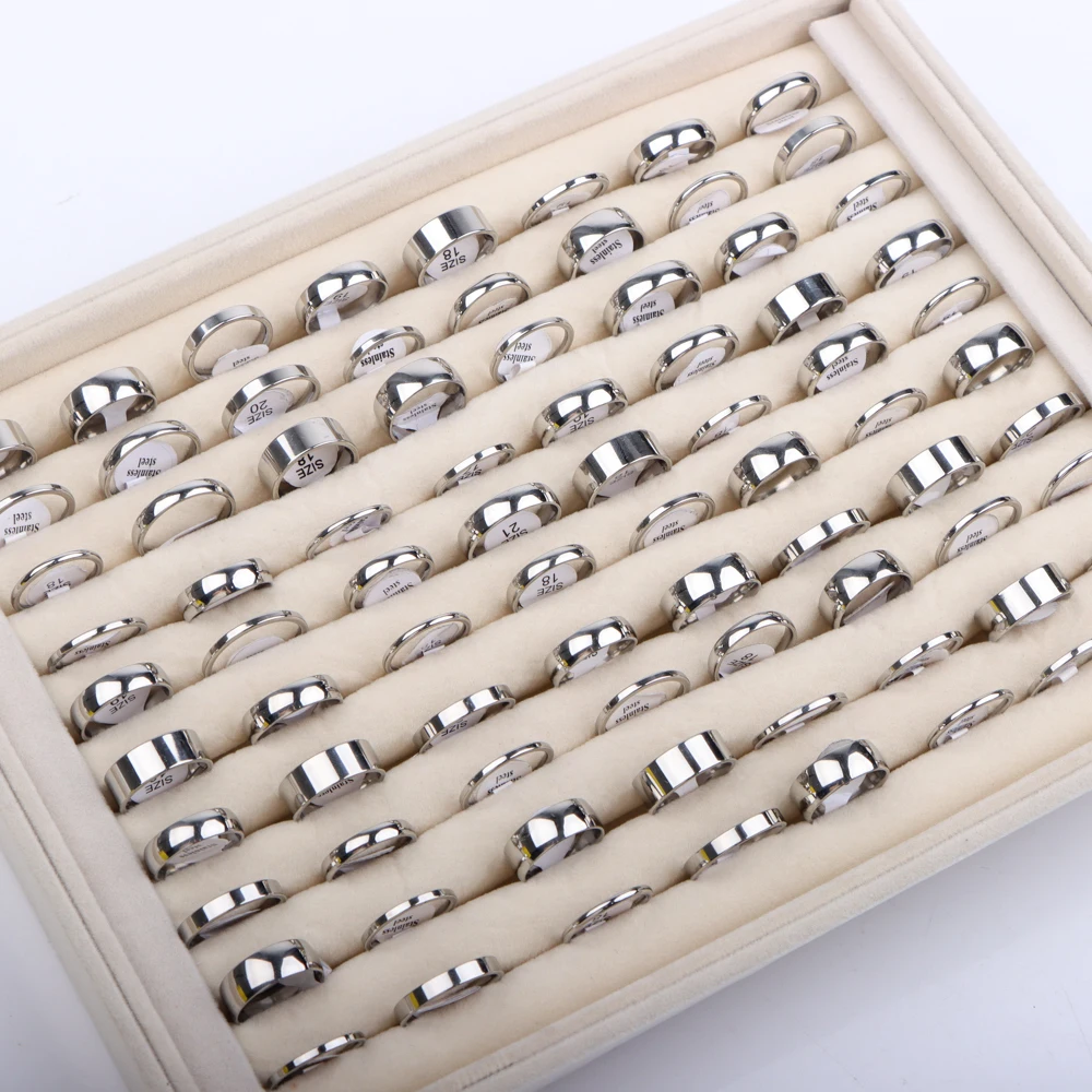 10/20 قطعة/الوحدة الموضة الكلاسيكية بسيطة الفولاذ المقاوم للصدأ خواتم للنساء الرجال مزيج نمط ذهبي فضي أسود اللون مجوهرات هدايا الحفلات