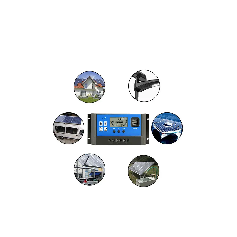 

30A Solar Charge Controller 12V PWM Lead Acid LCD Dual USB Output Heat Dissipation Solar Panel Regulator Electrical