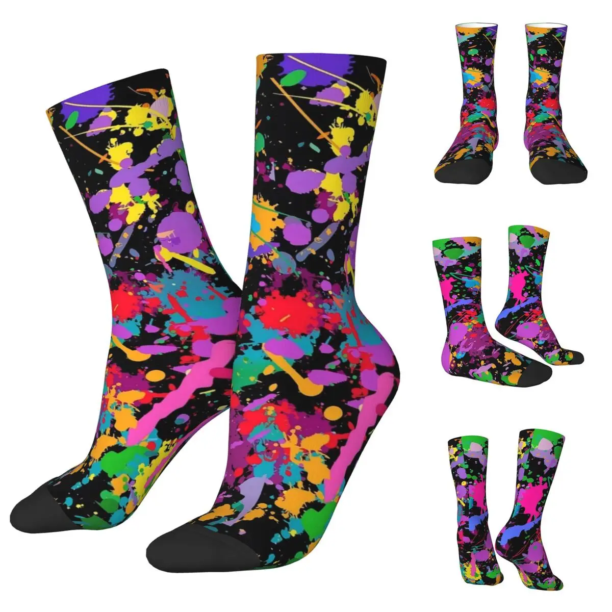 Drop Shipping Paint Stain Rainbow Paint Splatter Print cosy Unisex Socks,Oil colored splashed ink Sock