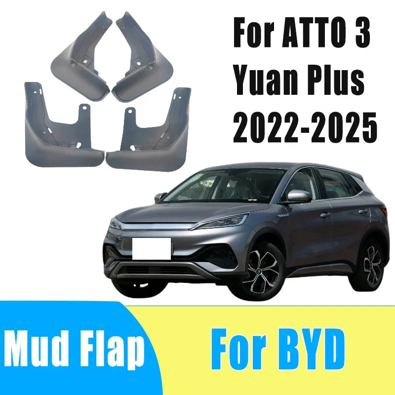 

4pcs Auto Tire Mudguard Waterproof Prevent Mud Splashing Car Mud Flap Fender Trim Accessory For BYD ATTO 3 Yuan Plus 2022-2025