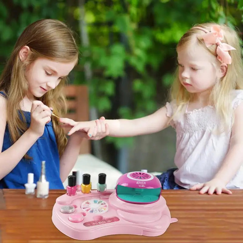 Juego de esmalte de uñas para niñas, juego de manicura con secador, Kit de Arte de uñas para niñas, Kit de maquillaje de Spa, juguetes de maquillaje de simulación, suministros de uñas