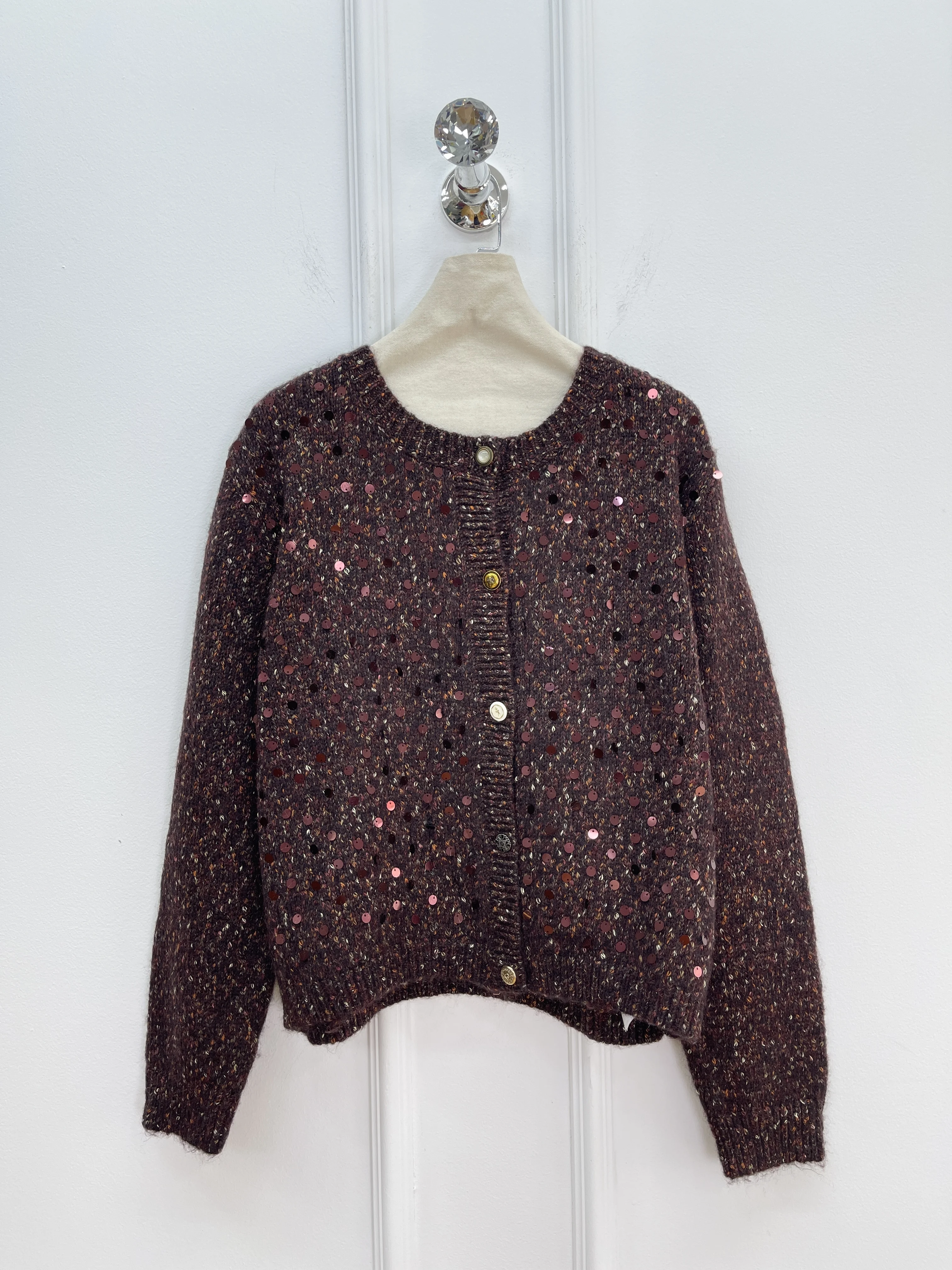 

Sequined Flower Yarn Wool Knitted Cardigan Women'S Retro Loose Feeling Long Sleeve Sweater Autumn