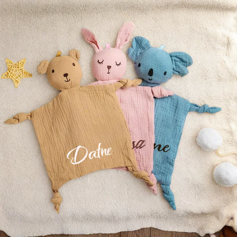 Personalized Baby Comforter with Embroidered Name Bibi Burp Cloths Customized Animal Design Baby Shower Easter Gift