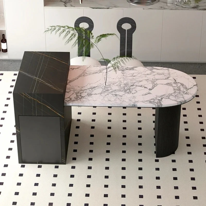 

French island dining table integrated household retractable high-end small apartment marble table