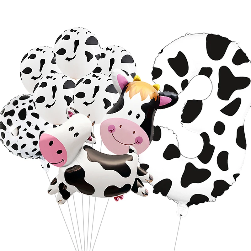 Set di palloncini con numero di stampa mucca animale da fattoria 1-9 palloncino ad elio digitale grande per bambini adulti decorazioni per feste di