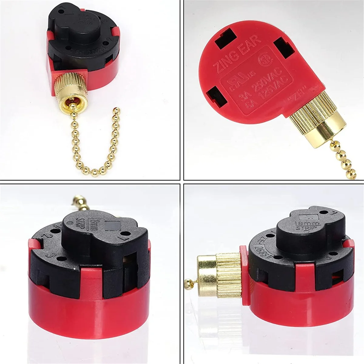 3PC Ceiling Fan Switch 3 Speed 4 Wire Zing Ear ZE-268S6 Fan Pull Chain Switch Replacement Speed Control Switch Copper