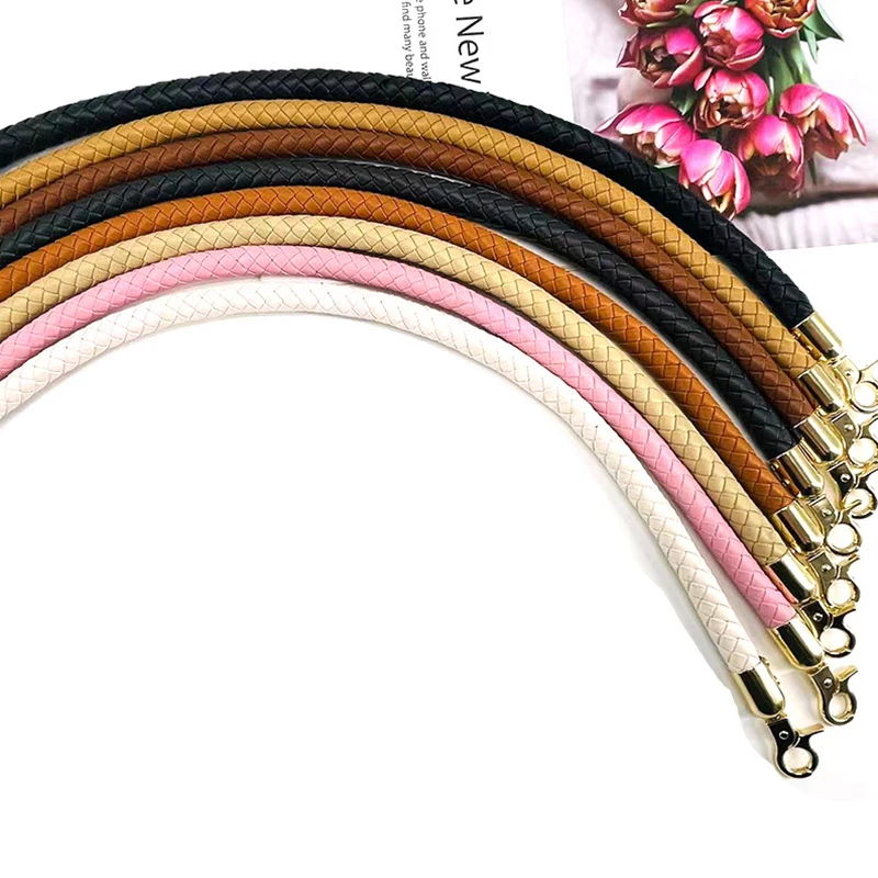 30/40/60cm PU Leather Braided Rope Handles for Handbags Shoulder Bag Strap DIY Bag Accessories For Bags Alloy Metal Hook Buckle