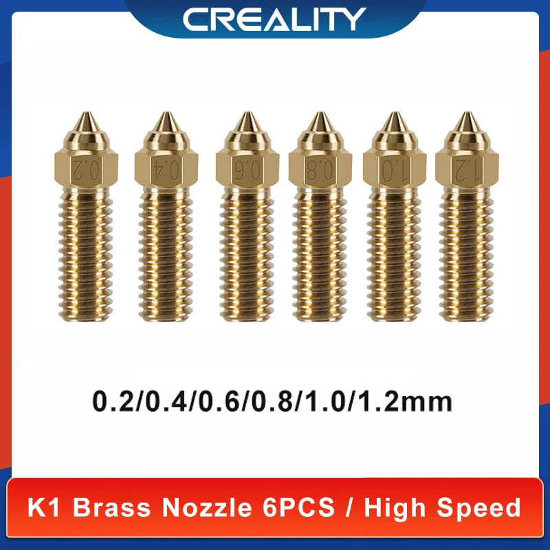 

Creality Original K1 Brass Nozzle Kit High Speed M6 0.2/0.3/0.4/0.6/0.8/1.0/1.2mm for K1 FDM 3D Printer Parts Non Stick Filament