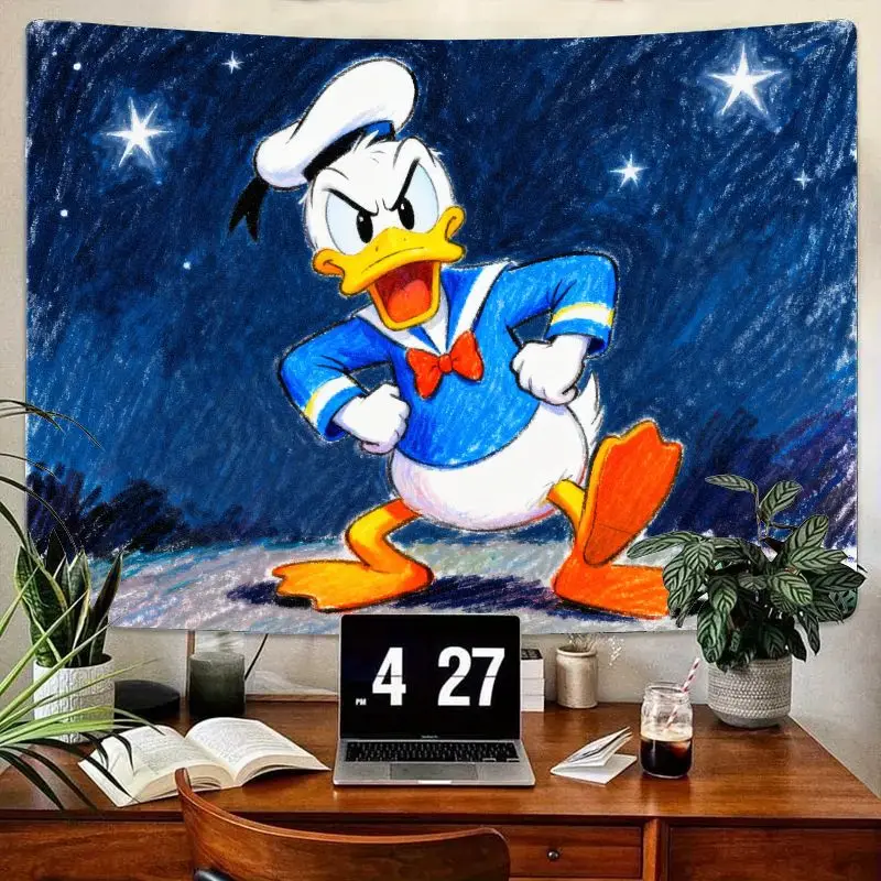 

1PC Disney Donald Duck Grumpy Tapestry, Modern Cartoon Polyester Wall Art with Starry Blue Sky, Living Room Bedroom Dorm Decor G