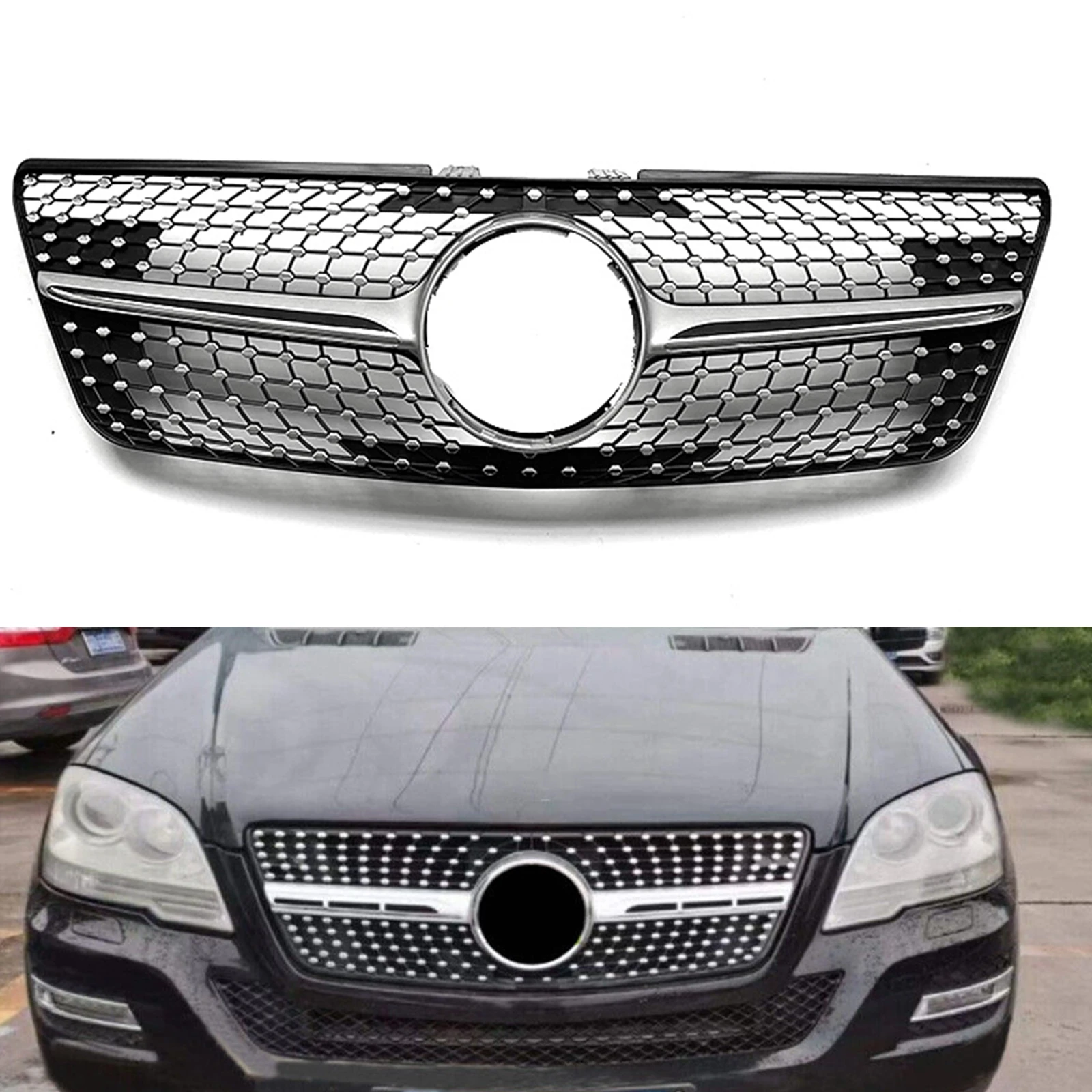 

Передняя решетка для Mercedes Benz W164 ML Class 2009 2010 2011 2012 ML320 ML350 ML500 Серебристый/черный автомобильный верхний бампер, сетка капота