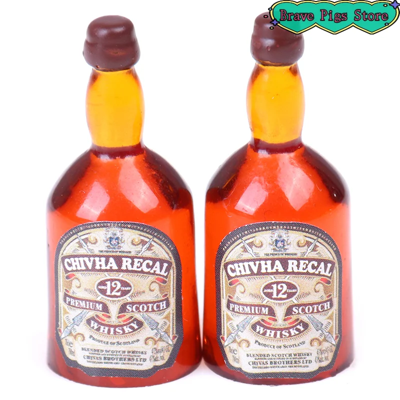 

2pcs Miniature Whiskey Wine Bottle Accessories 1:12 Dollhouse Model Toys