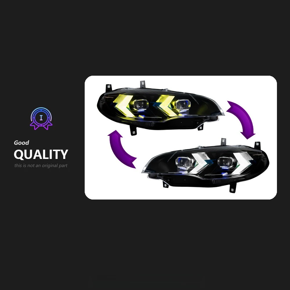Headlight Assembly for BMW X6 E71 08-14, Arrow Dual Color LED DRL, Lens, Upgrade Kit