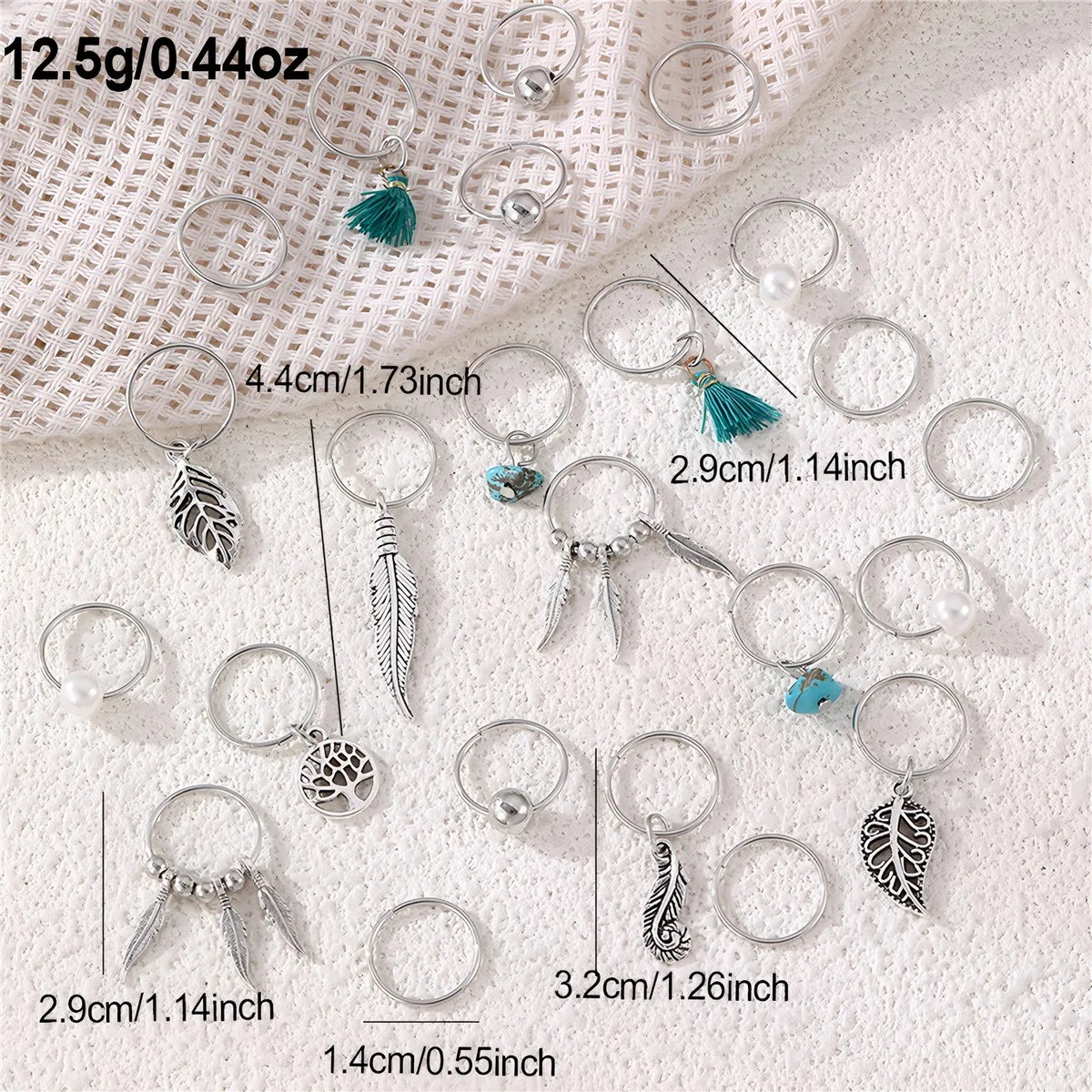 23개 실버 메탈 꽃 & 나비 드레드락 헤어 링 세트 (여성용 트렌디 스트릿 헤어 액세서리, 드레드락 땋기용)