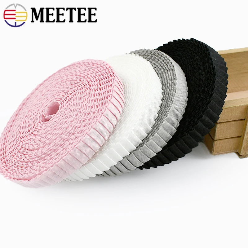 

5/10M Meetee 13mm Elastic Band Pleated Stretch Tape Sewing Underwear Rubber Ribbon Bra Strap Garment Decor Lace DIY Accessories