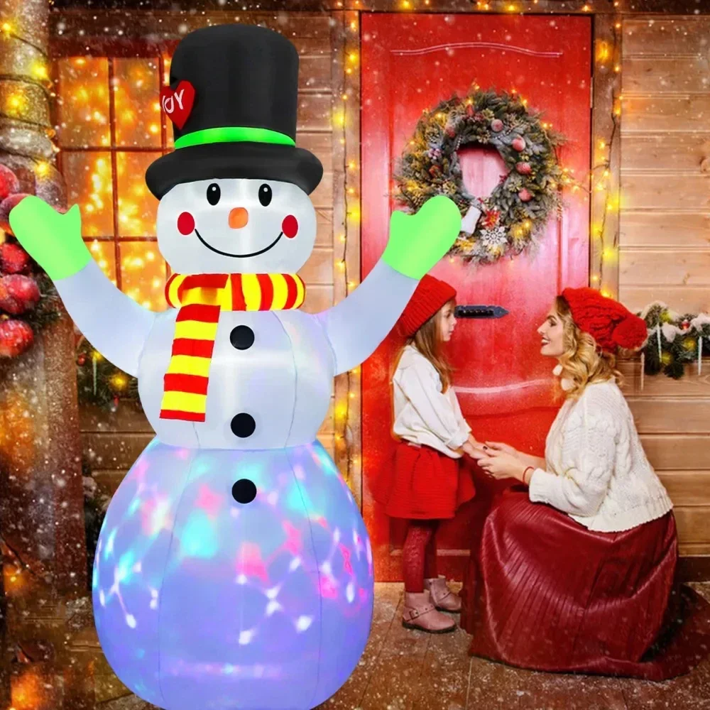 2.2M/7FT Christmas Inflatables Green Gloves Snowman Outdoor Model Built-in Rotating LED Lights Indoor Outdoor Xmas Decorations