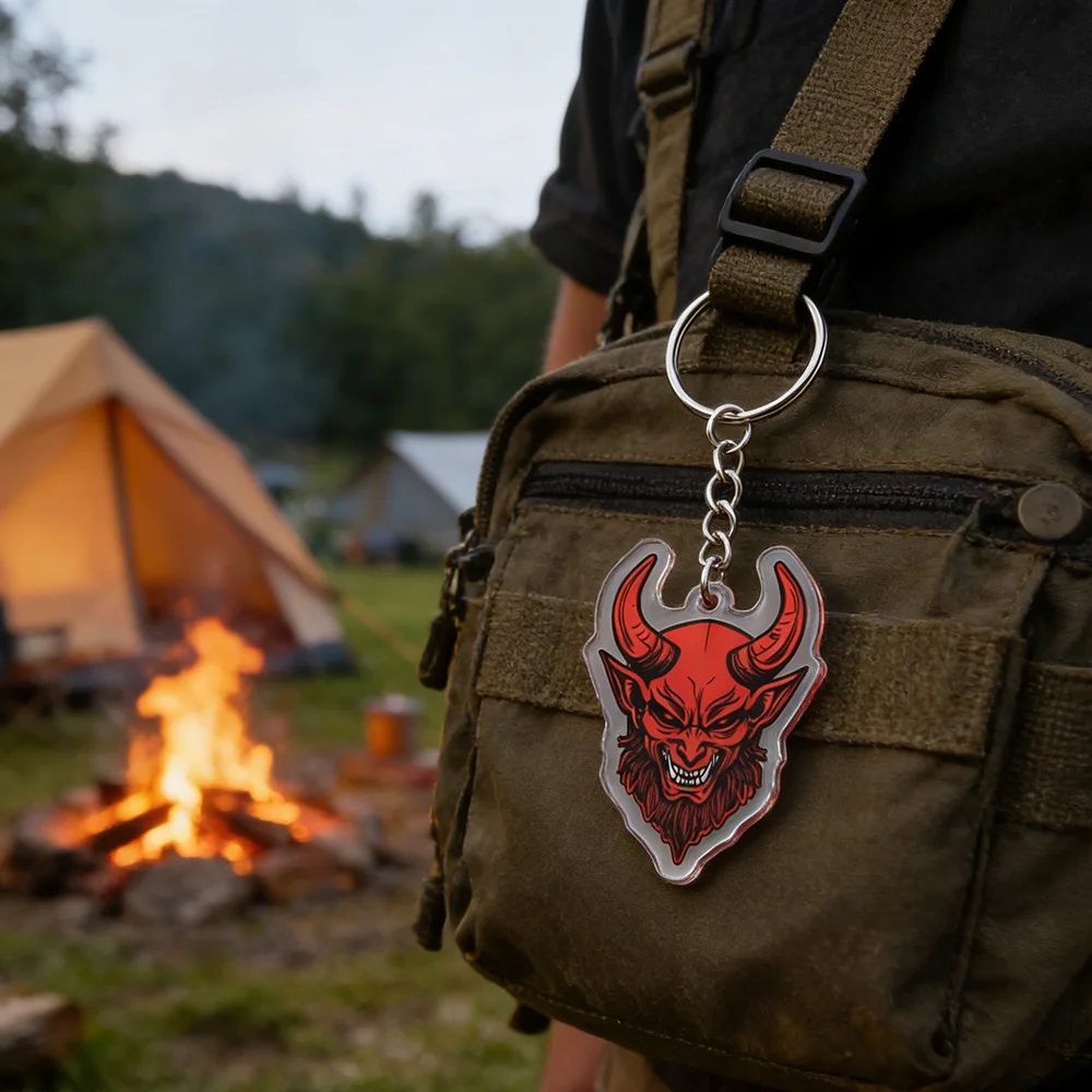 Red Devil Horn Skull Acrylic Keychain Ultimate Horror Monster Gothic Key Ring Punk Motorcycle Backpack Accessory