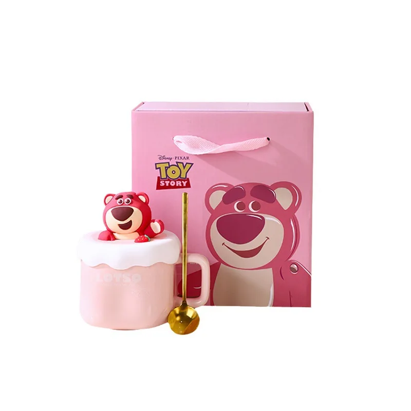 Lotso Coffee Mug Pooh Bear Cartoon Cup Spoon Set Kawaii Anime Water Cup Cute Girl Ceramic Cup Gift Box decorazione Desktop