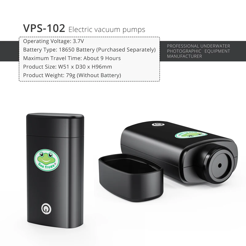 Seafrogs Electrical Vacuum Pump Can Install 18650 Battery For Seafrogs Housing Sony Canon Nikon Fuji Housing