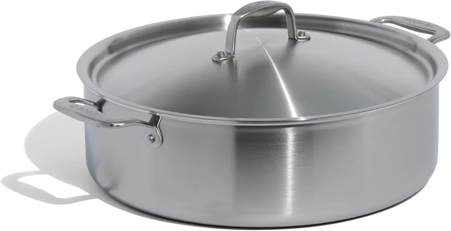 10 Quart Stainless Steel Rondeau Pot w/Lid - 5 Ply Stainless Clad - Professional Cookware - Crafted in Italy