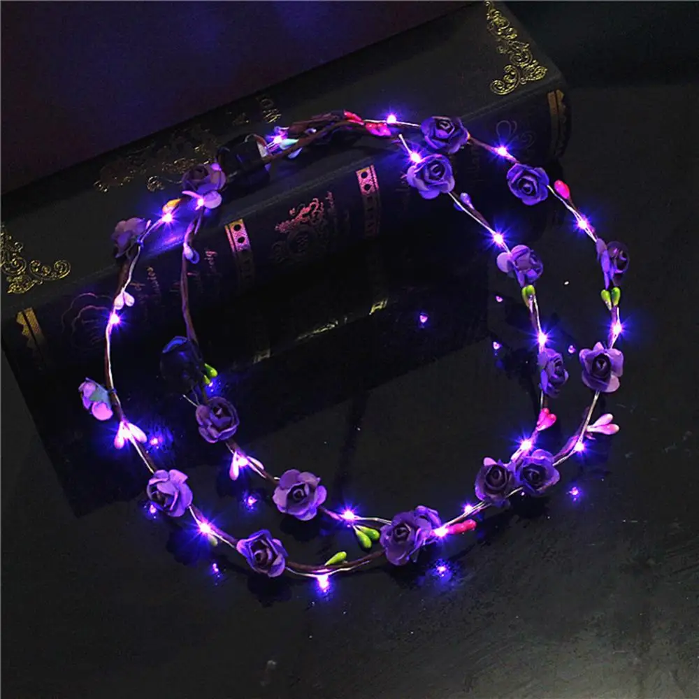 Flower Garland Headband, Glowing Bride Beach Hairband, Charming Women Girls Travel Headwear Festival Accessory