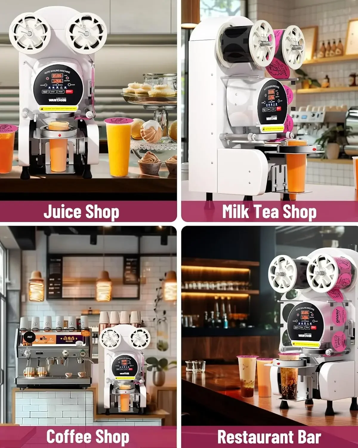 Máquina de Selagem de Copos Elétrica C0/3.54/3.74IN, Máquina de Selagem Automática Completa para Copos 89/90/95MM 3.5