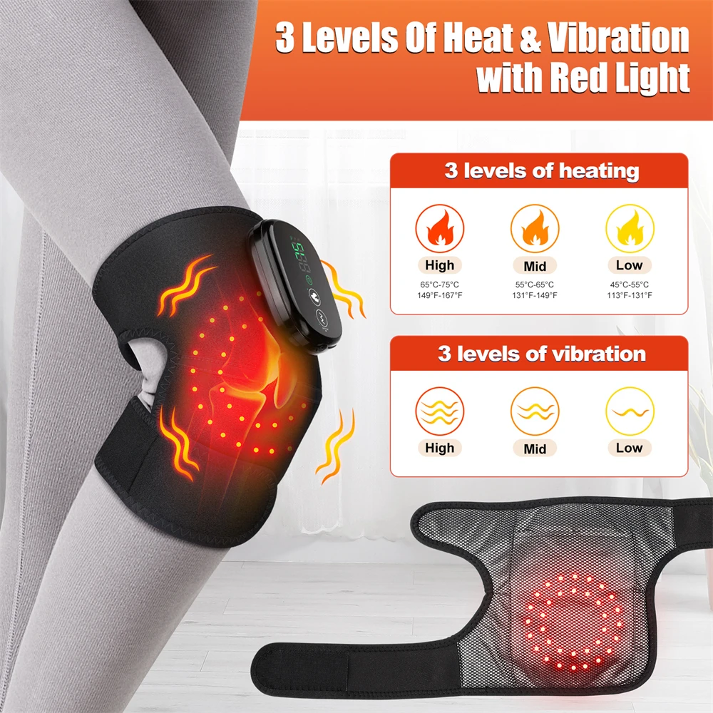 5000mAh Wireless Knee Massager with Red Light Therapy 3-Level Heating Vibration Pad for Shoulder Elbow Joint Pain Relief