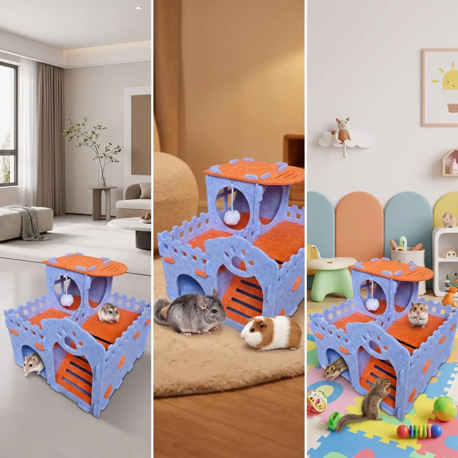 Felt Pet House with Staircase Cozy Pet Castle Breathable for Chinchillas
