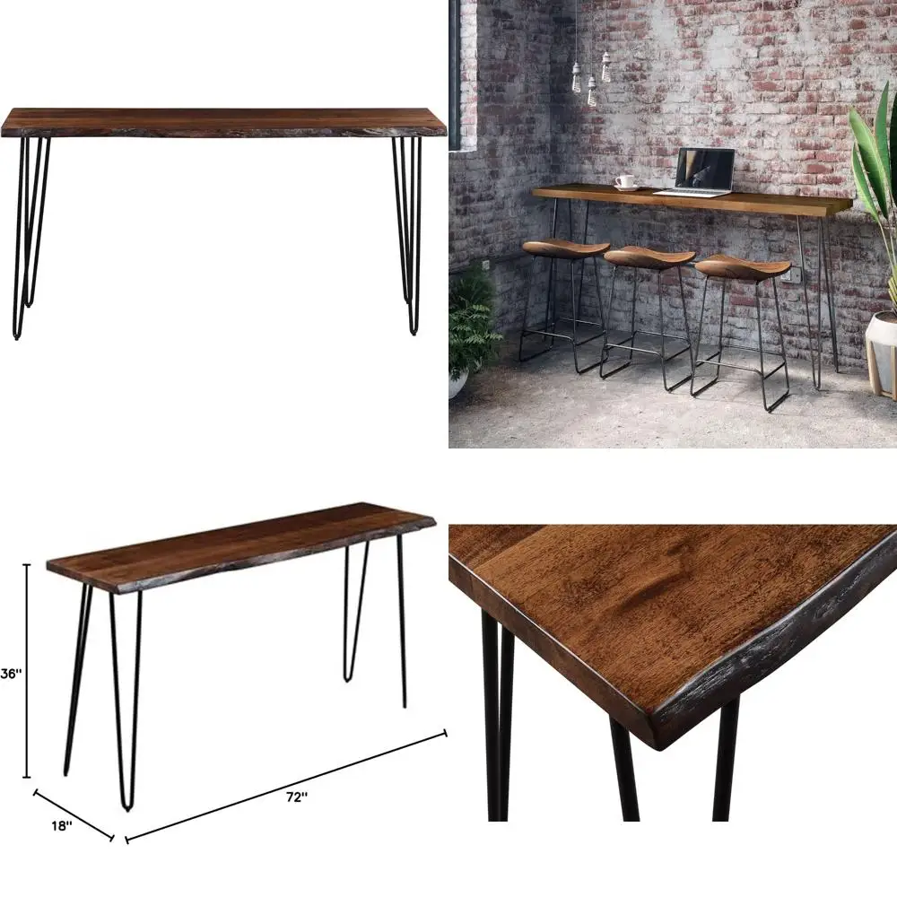 Solid Wood Modern Live Edge Counter Height Dining Table, 72, Chestnut Finish