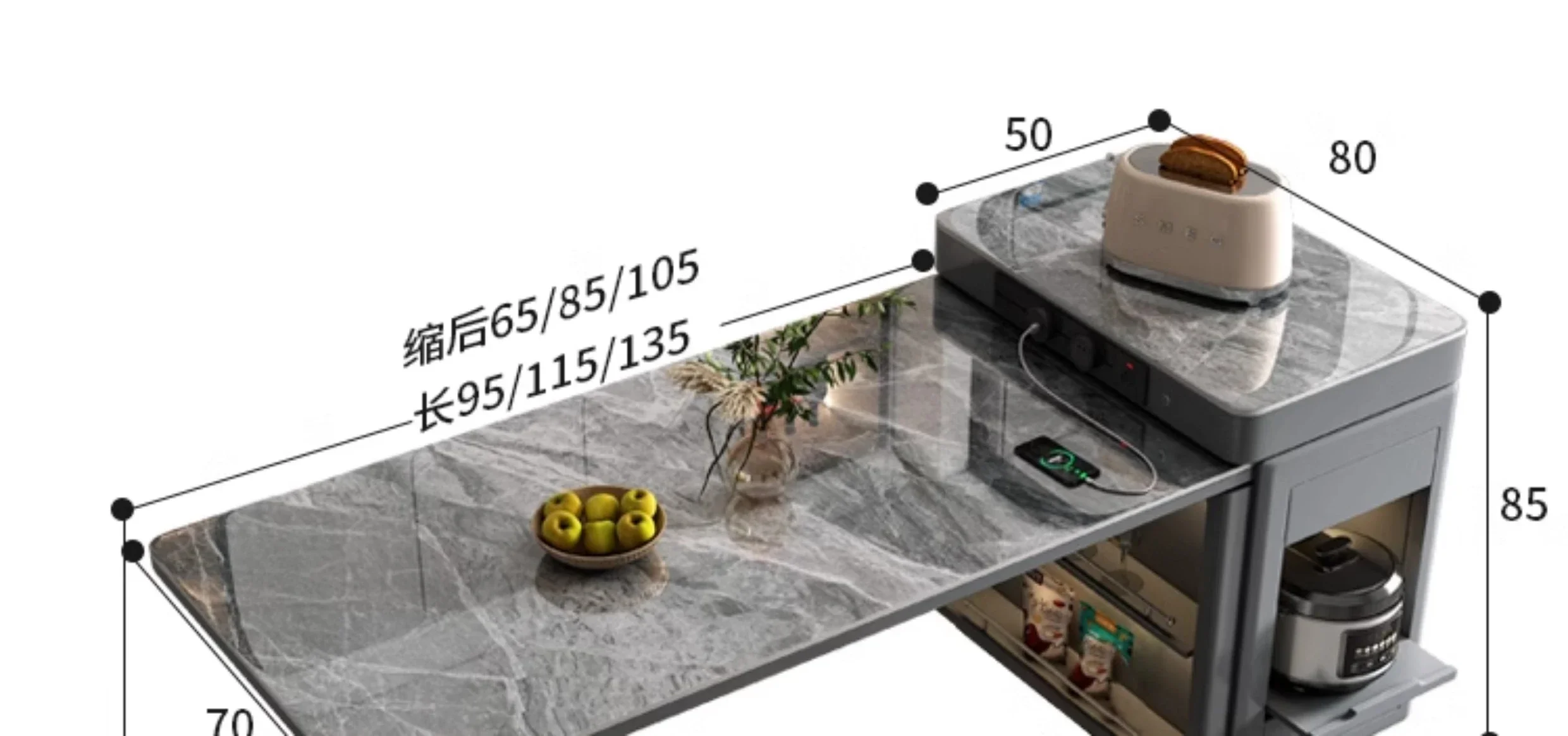 Shrinking rock slab island dining table integrated simple multi-functional dining table