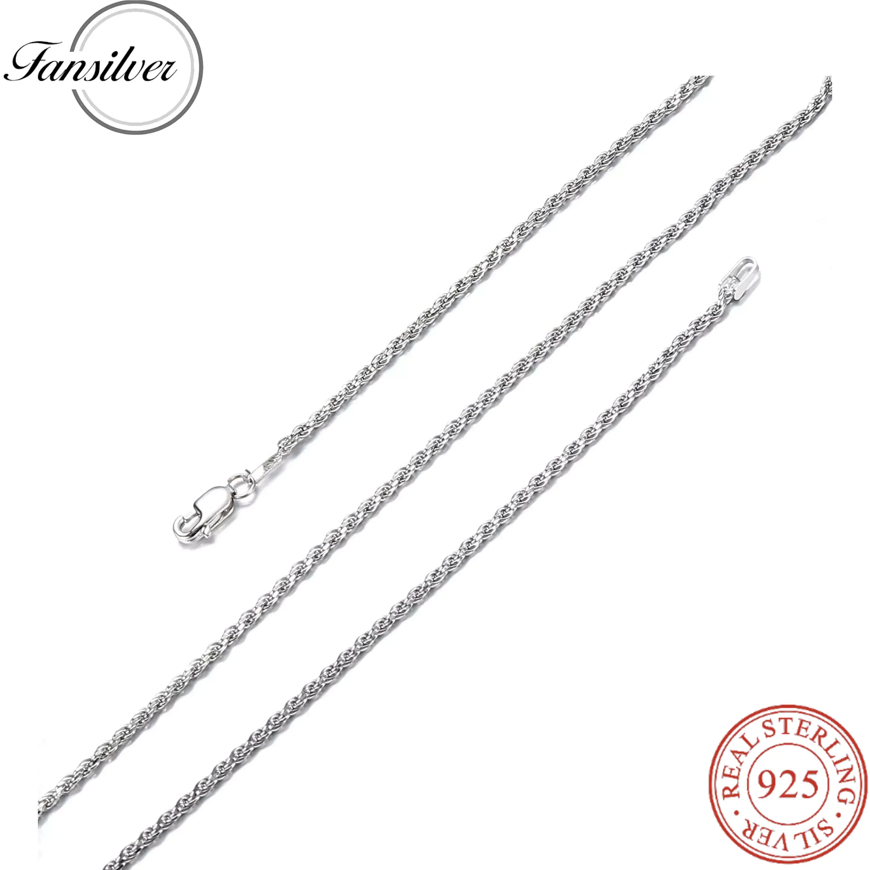 

Fansilver 925 Sterling Silver Necklace Rope Chain for Women Men Twist Link Curb Chain Neck Chains With Lobster Claw Clasp