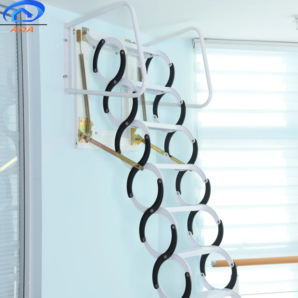 Carbon Steel Black Widened Wall Mounted Retractable Attic Automatic Ladder