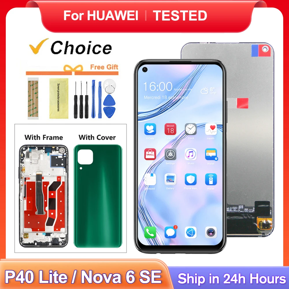 Para HUAWEI P40 Lite 6,4 ''probado para Nova 7i Nova 5i Nova 6 SE JNY-LX1 pantalla LCD reemplazo del ensamblaje del digitalizador de pantalla táctil