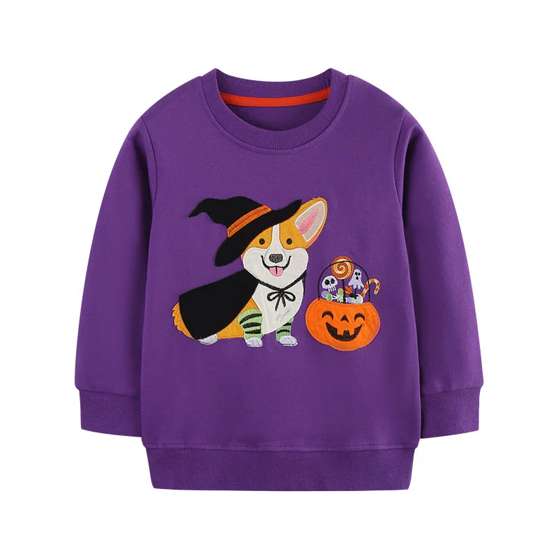 

Jumping Meters 2-7T Halloween Dogs Children's Girls Sweatshirts Long Sleeve Autumn Winter Clothes Animals Embroidery Baby Tops