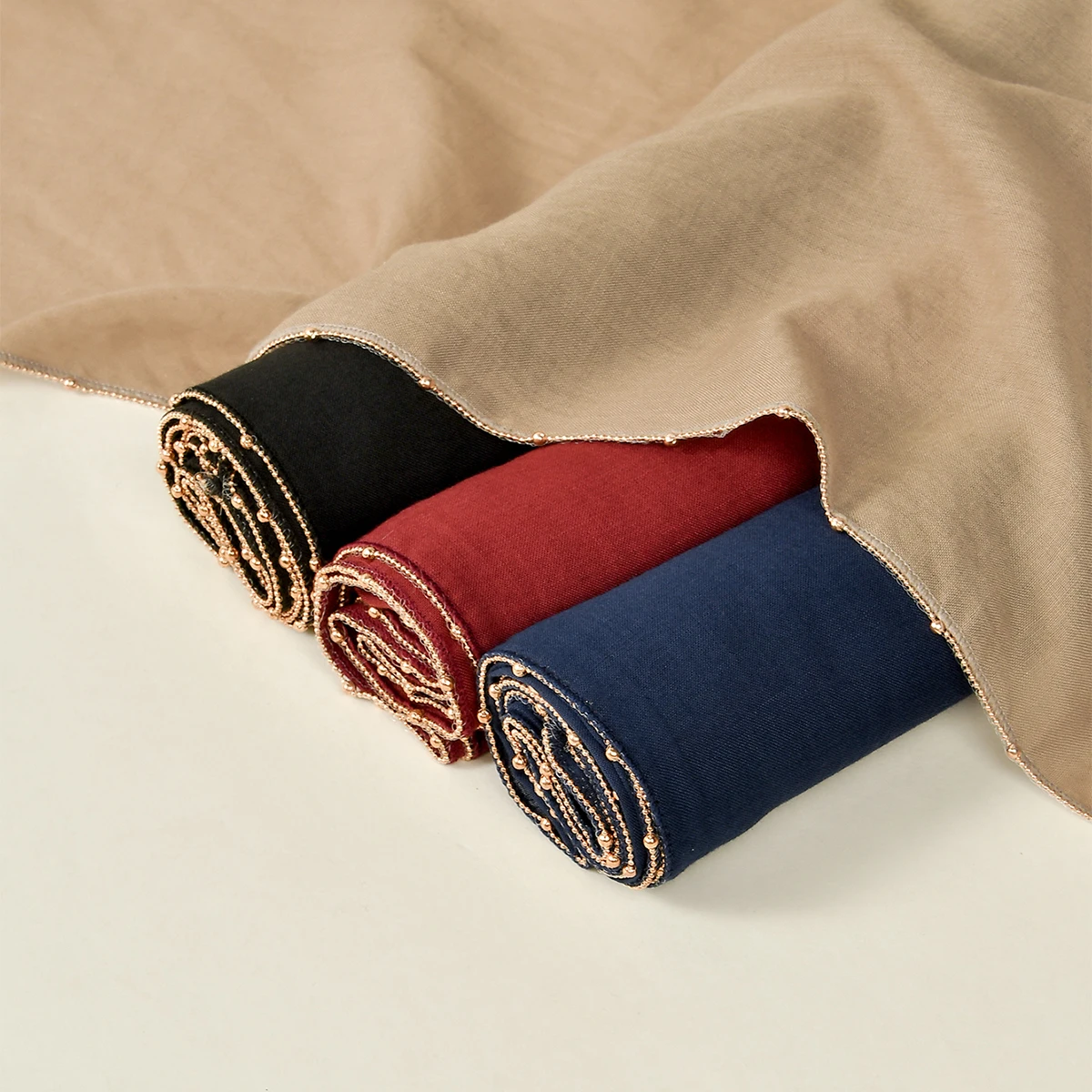 

115*115cm Modal Cotton Square Scarf Fashion Chains Edge Hijab Scarf Women Soft Viscose Rayon Shawl Islamic Solid Plain Headband
