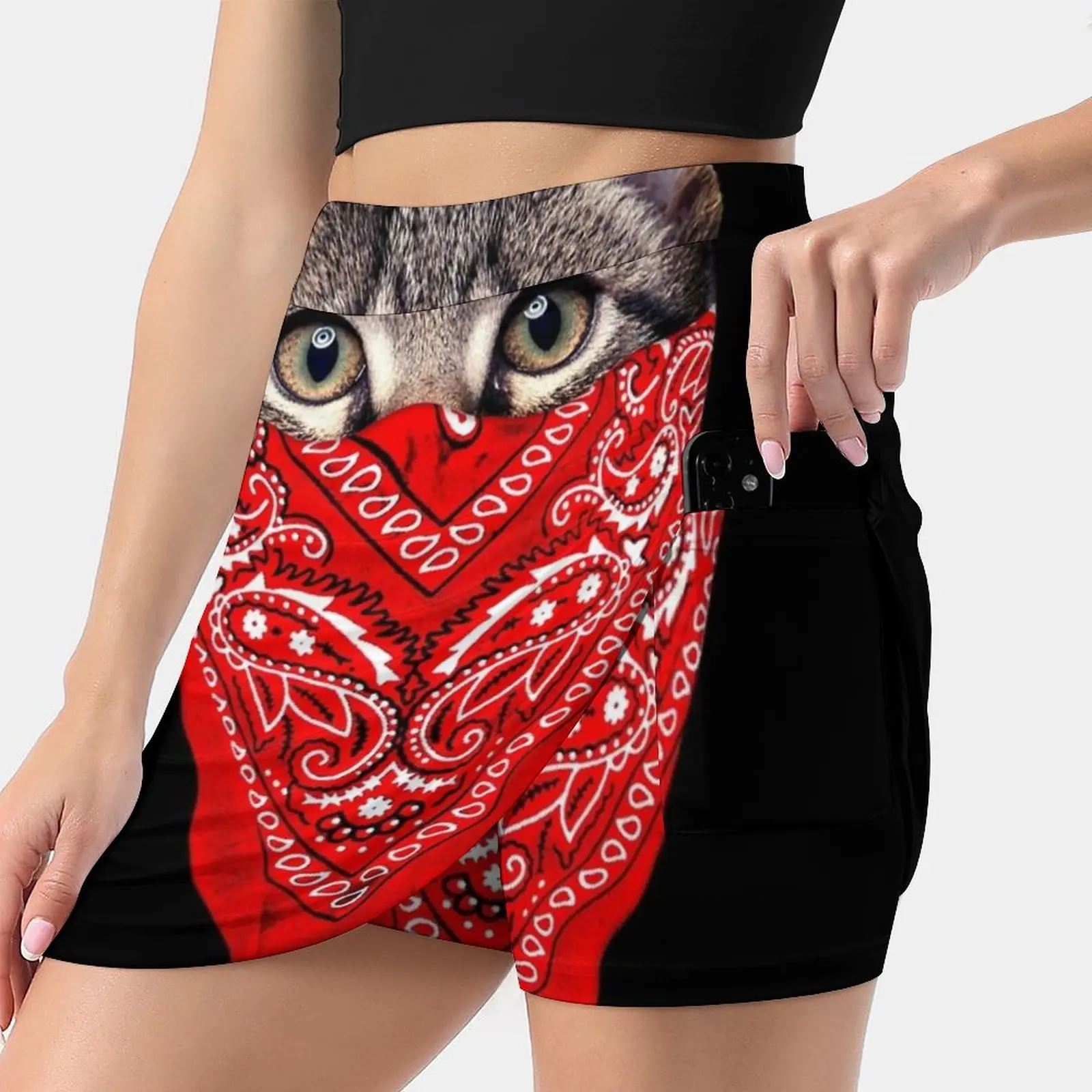 Gangster Cat Women's skirt Sport Skort Skirt With Pocket Fashion Korean Style Skirt 4Xl Skirts Cat Bandana Gangster Cool