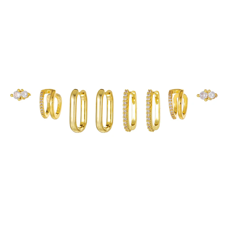 

8pcs Sparkling CZ Zirconia Geometry Hoop Earrings for Women Gold Plated Ear Cuffs Earrings Woman Fashion Jewelry Gift Accessory