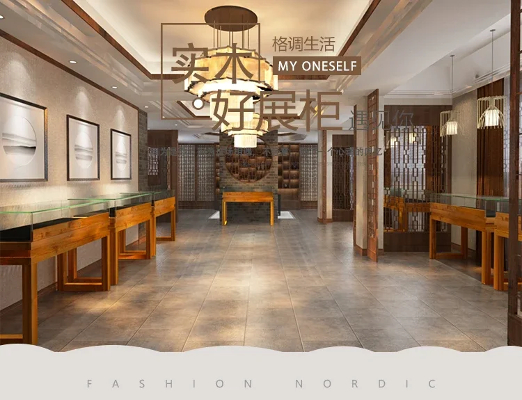 New Chinese Solid Wood Showcase Wenwan Jade Exhibition Hall Counter Museum Cabinet Exhibition Hall