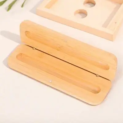 1 قطعة حافظة أقلام القرطاسية الخيزران موثوقة الإبداعية قلم واحد صندوق تخزين مصقول تصميم مدور مكتب طالب هدية