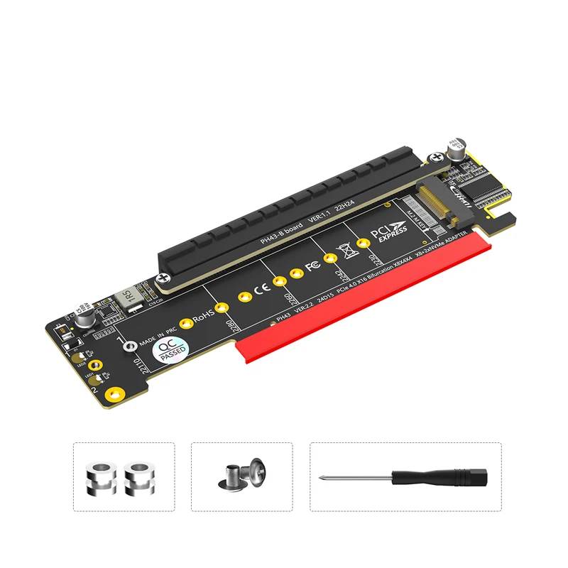 PCI Express X16 to Dual M2 NVME M Key + PCIE X16(X8 Signal) Slot Riser Card Board Motherboard Support PCI-E Bifurcation Function