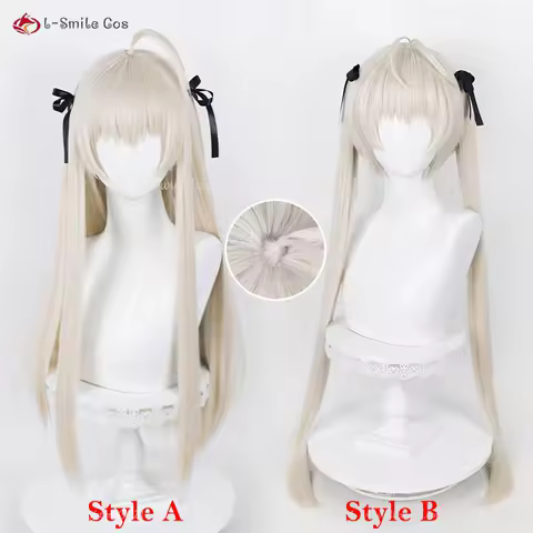 2 Styles Anime Kasugano Sora Cosplay Wig Long Straight Grey Golden With Silk Ribbon Cosplay Wig Heat Resistant Halloween Hair