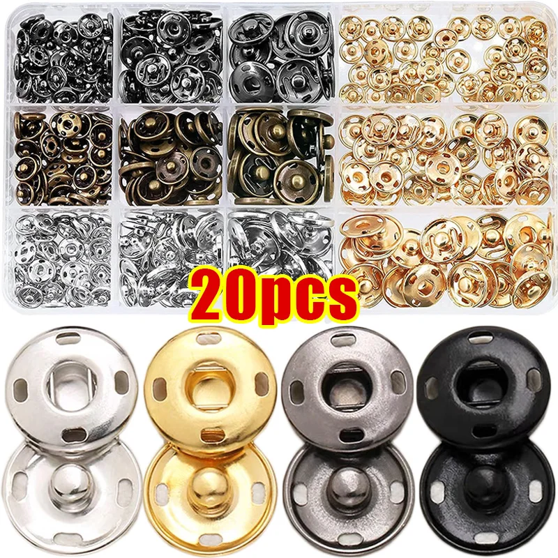 10/20pcs 15mm DIY Sewing Snap Buttons Invisible Metal Sew on Fasteners Press Button Embedded Buckles for Clothing Cuff Bags Kit