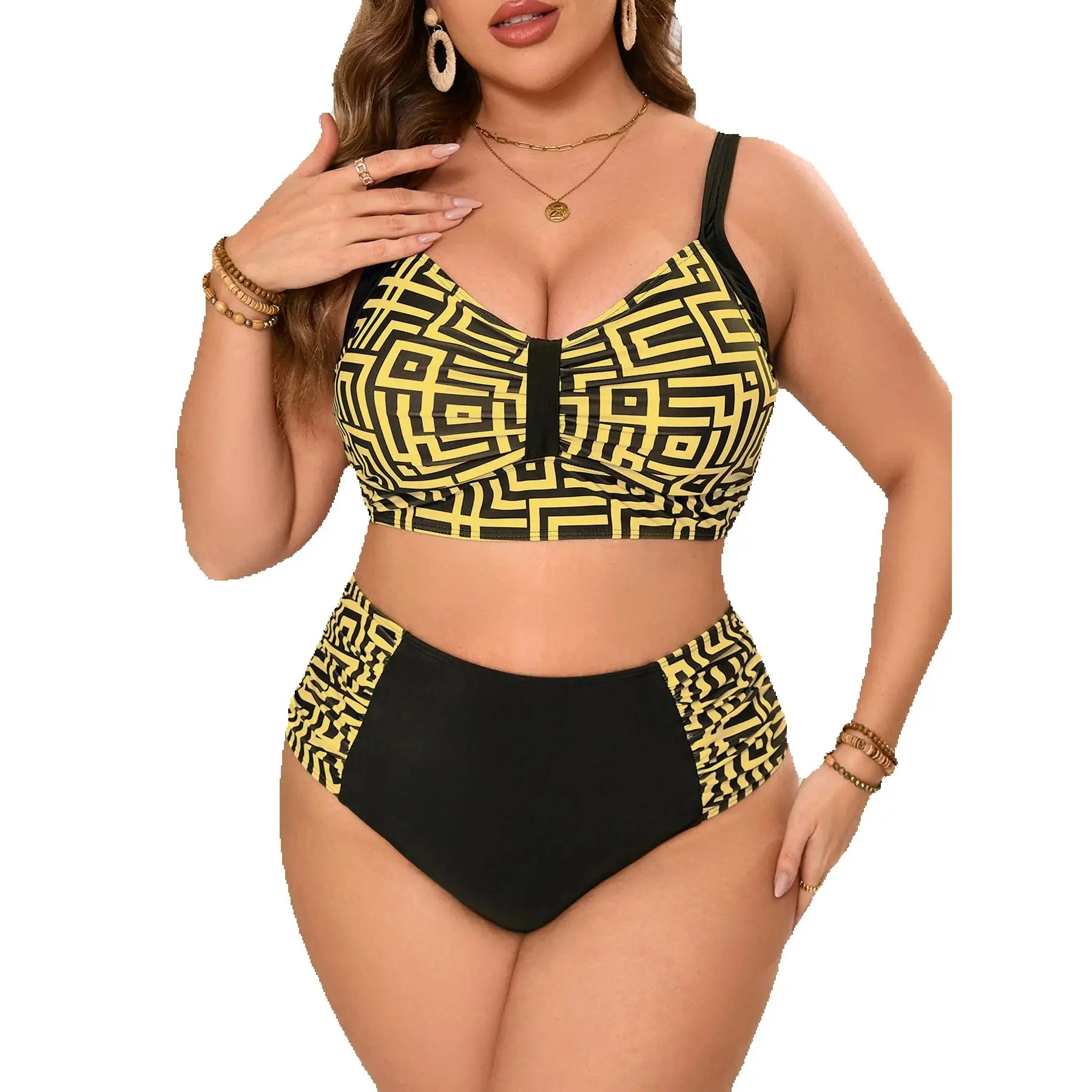 

Купальник женский 5XL больших размеров, сексуальный раздельный купальник с клетчатым принтом, ретро, с высокой талией, для пляжа