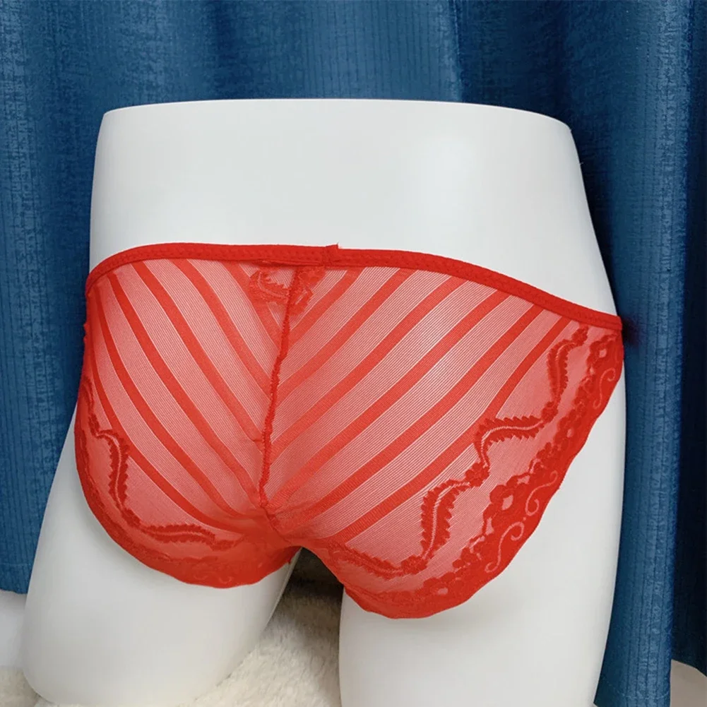 Men Sexy Lace Thong U Convex Pouch Briefs Gay Underwear Bikini Sissy Pouch G String Jockstrap Panties See-Through Lingerie