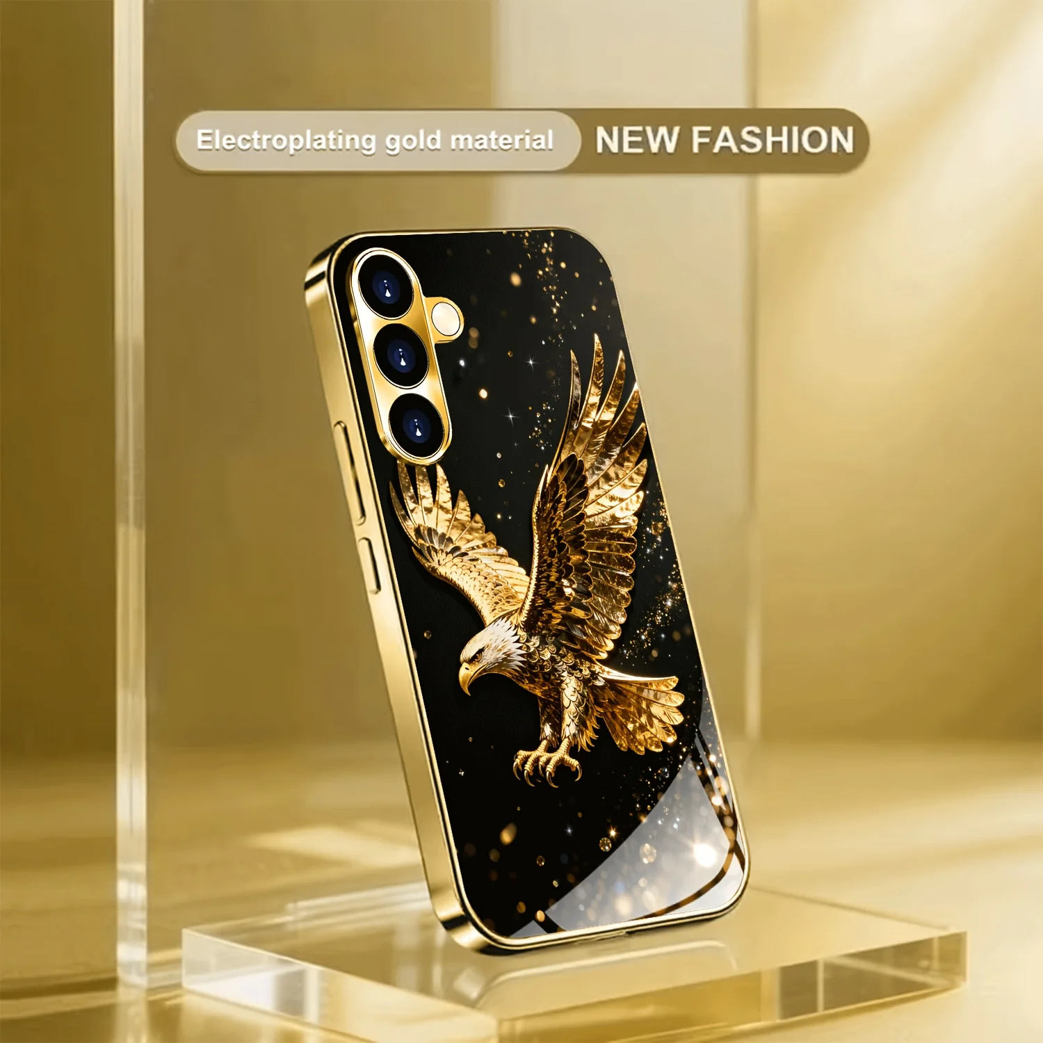 Gilded Eagle Pattern Glass Phone Case Suitable for Samsung Galaxy S26 S25 S24 S22 S21 S20 FE/Ultra/Plus Anti Drop Back Cover
