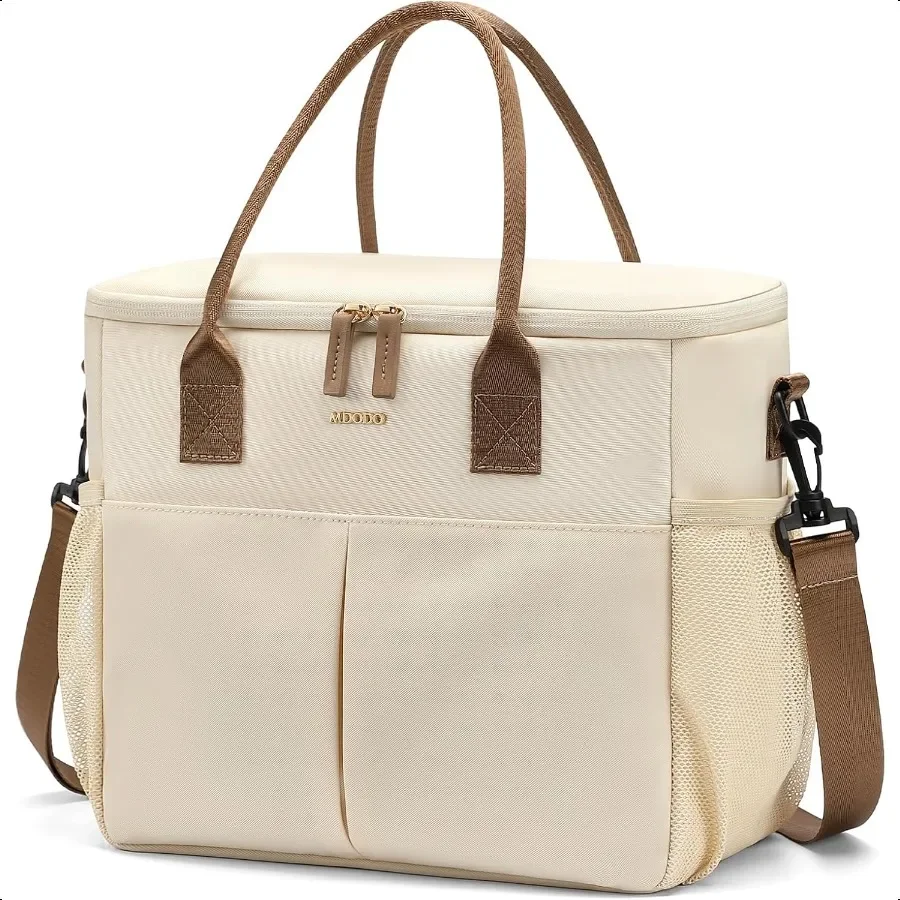

Large Insulated Lunch Bags for Women Men Adult Lunch Box with Shoulder Strap for WorkPicnics Outings Beige